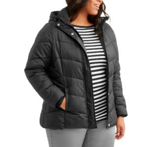 Faded Glory Black Hooded Button Puffer Jacket M